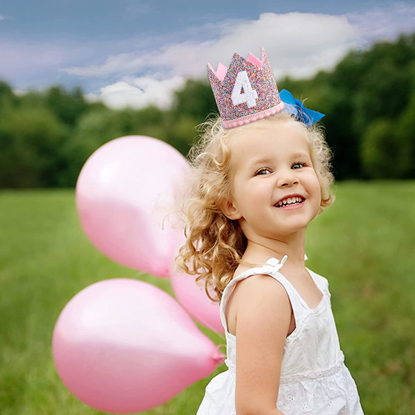 Regnbuekrone til 4-års fødselsdagsfest- Glitter fødselsdagskrone, fødselsdagshatte til børn, babyfødselsdagsfotorekvisitter, kronfødselsdagsdekoration, Lille G