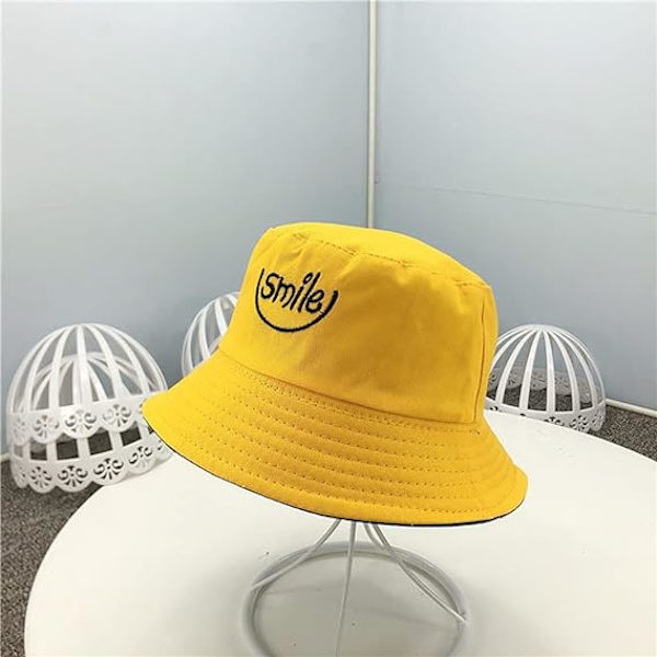 Fisherman Hat, Dubbelsidig Bucket Hat, Vikbar Solhatt, Smiley
