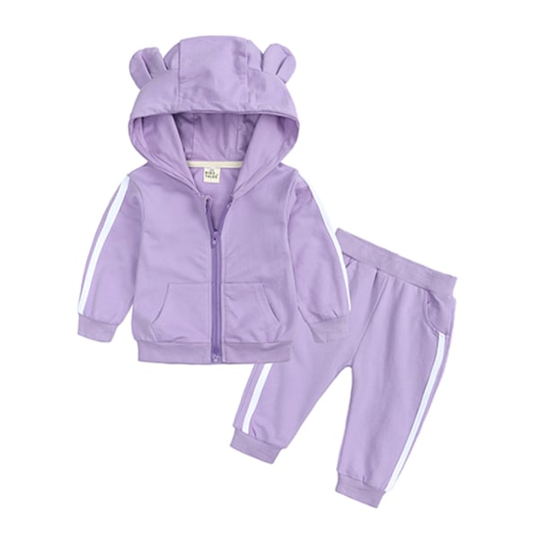 Ny vår- og høst-sportsdress for barn med hette og lange ermer, komfortabel fritidsdress i 2 deler 3 EU: 3-6m