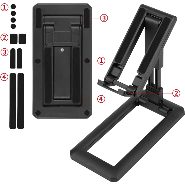 Foldbar telefonstativ for skrivebord, justerbar vinkelhøyde mobiltelefonstativ for skrivebord, fullt sammenleggbar mobiltelefonholder kompatibel med alle mobiltelefoner