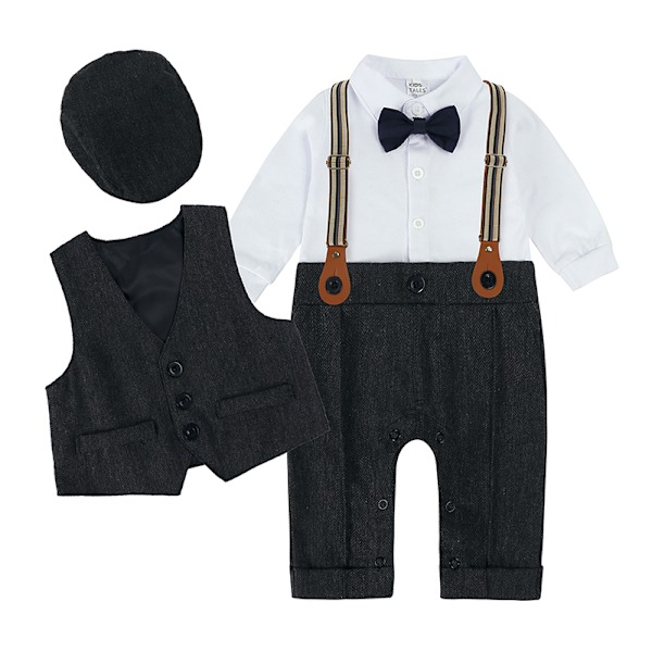 2023 Høst Baby Gutter Gentleman Dress 4-delt Formell Sett Baby Gutter Klær Hatt Vest Hvit Skjorte Seler 1 EU: 3-6m