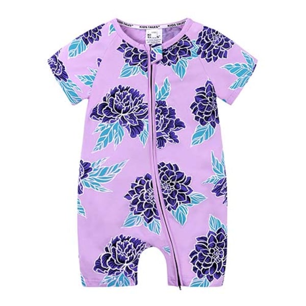 2023 Ny Sommerdreng og -pige Tøj Korte Ærmer Trykt Dobbelt-Lynlås Krybende Jumpsuit 7 EU: 6-9m