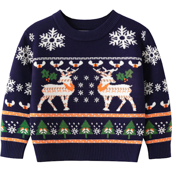 Juletrøje til drenge og piger, strikket trøje, småbørns toppe 4# Reindeer Snow Navy 3T