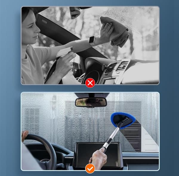 Car Windshield Wiper Cleaning Tool Kit (4 Pieces), Telescopic Handle with Replacement Pad, for Cleaning Car Windows and Windshields, Blue.
