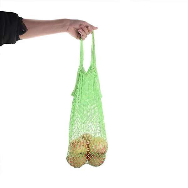 Bærbar bomull handlepose i mesh, økologisk, gjenbrukbar, kort håndtak, handleposer i mesh, miljøvennlige, lette, sammenleggbare, stor kapasitet Blue