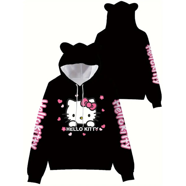 Hettegenser med tegneseriemotiv, avslappet strikket stoff, med lommer, langærmet hettegenser for voksne, egnet for gaver og samlinger A black XL