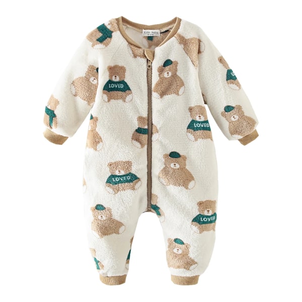 Sanlutoz Sød Bjørn Fleece Tyk Langærmet Onesies til Børn Koreansk Stil Lynlås Vinter Baby Onesies Tøj BRW3026-WH 18-24M