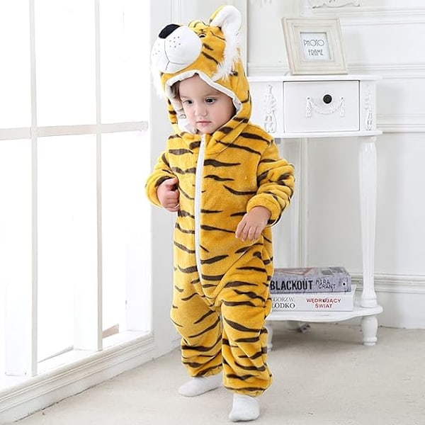 Baby Jumpsuit 0-36M Pojkar Flickor Vinter Jumpsuit Flanell Djurdräkt Kläder med Huva Varma Söta Pyjamas Yellow 80