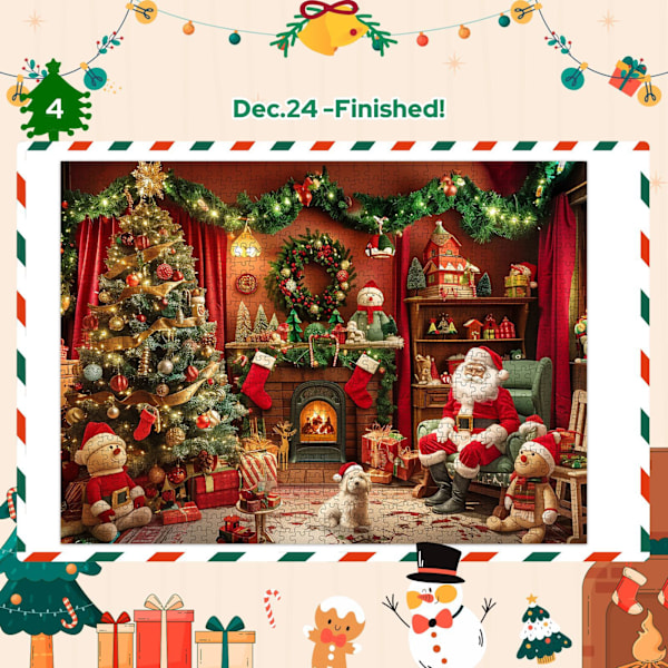 Julepuslespill adventkalender 24 rutenett papir nedtelling blindboks snømann julenissen nedtelling 1008 brikker