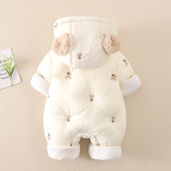 Baby vinteroverall tjock varm romper med huva inuti nyfödd baby pojke flicka ytterkläder Beige 12-18M(90)