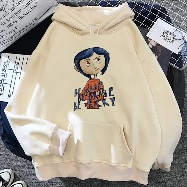 Coraline Hoodies för Kvinnor Roliga Grafisk Sweatshirt Långärmad Huvtröja 65155 M