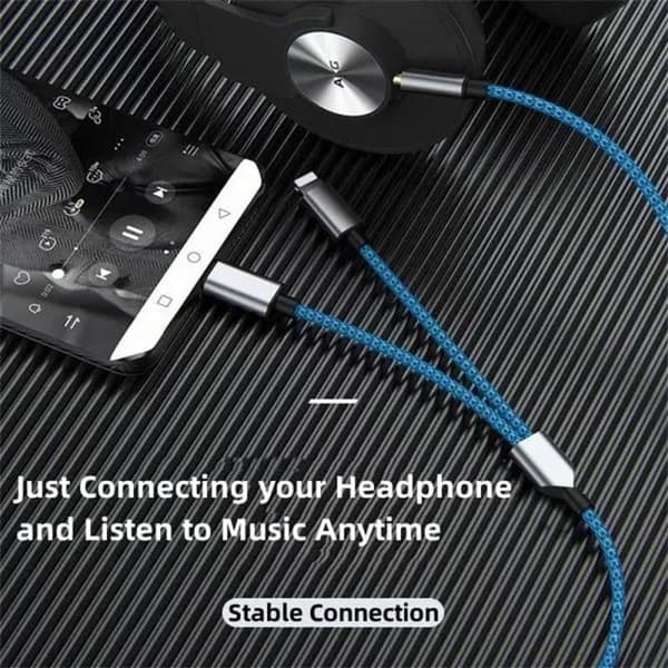 Flettet Nylon USB C & Lightning til 3,5 mm Jack Audio Adapter Aux-kabel, A