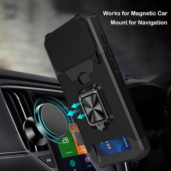 for iPhone 17 Pro Max Case with [Card Holder][Sliding Camera Cover][360° Rotating Ring Stand] Heavy Duty Protective Phone Case iPhone 14 Plus - 6.7in