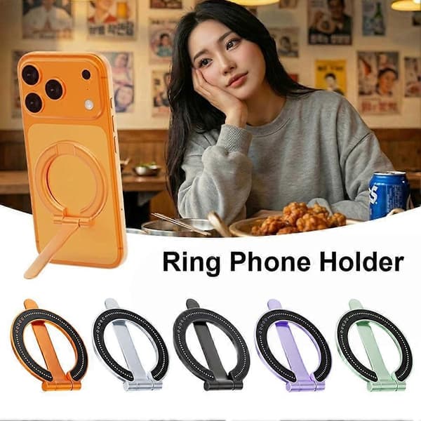 Metall Magnetisk Ringställ Telefonhållare 360° Rotation Stöd Grå Gray