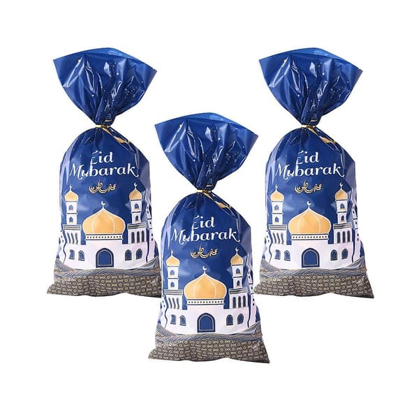 25/50 st Eid Mubarak Godis Kexpåsar Blå Tempel Godispåsar Presentförpackningspåsar för Kareem Ramadan