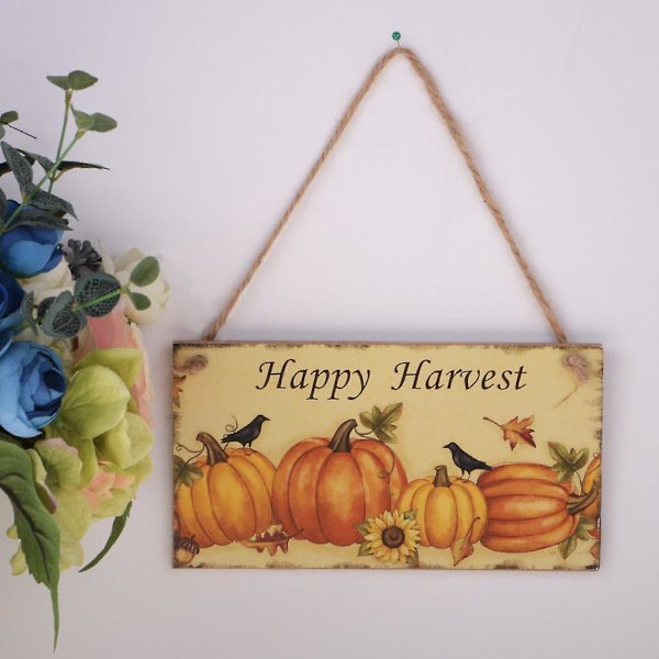 Rustik Pumpkin Happy Harvest Træ Plakat Efterår Efterår Bræt Hængende Skilt Multi-Color