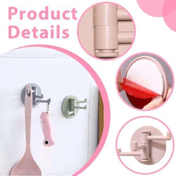 (6×6×3cm) 4 pcs rotating self-adhesive hooks without trace for kitchen and bathroom, wall-mounted, towel hanger, S
