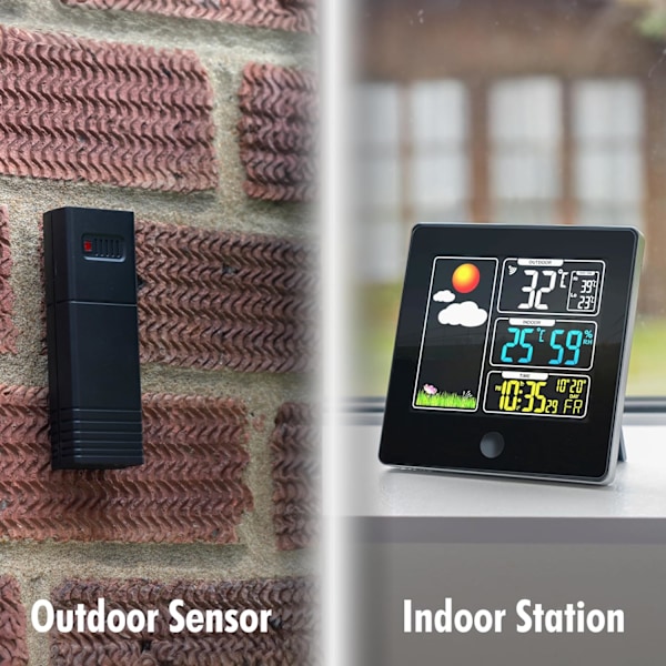 Alt-i-ett LED innendørs værstasjon med ekstern trådløs sensor