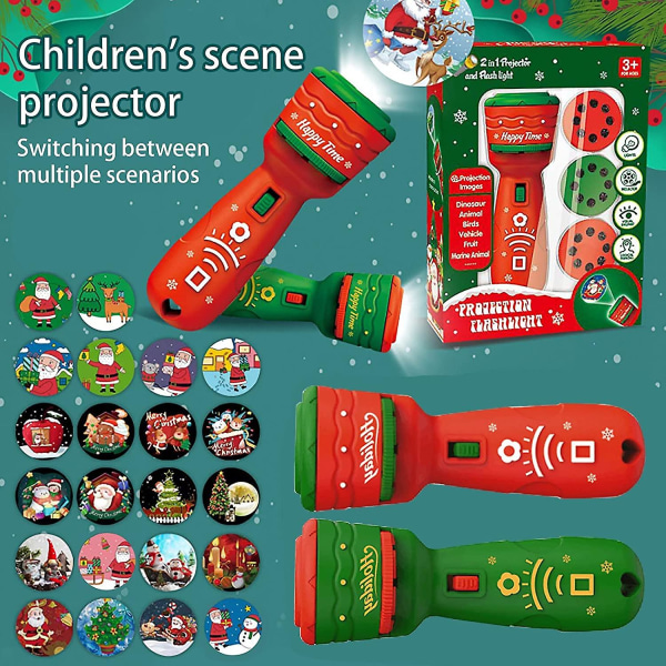 1st julficklampaprojektor för barn, facklaprojektionsljus, pedagogiska lärleksaker med 24 mönster Green
