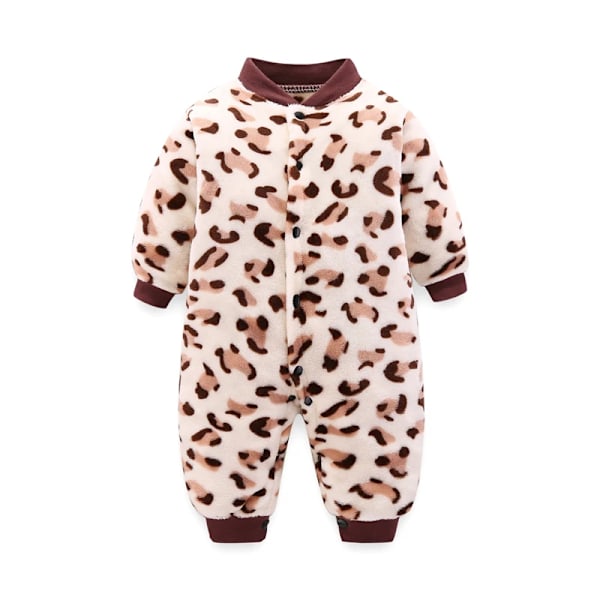 Nyfødt babyklærsett myk babyjentejakke guttejumpsuit flanell baby romper baby jumpsuit klær 0-18 måneder Coffee-leopard 9M