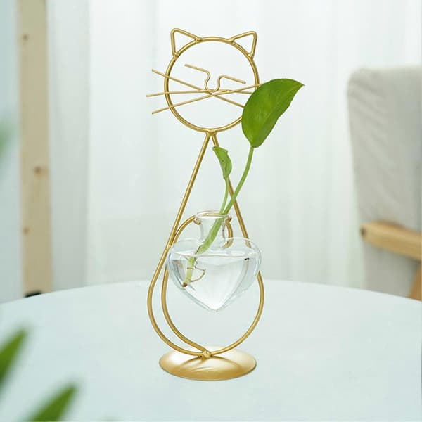 Hydroponisk skrivebordsvase – Katteformet & Kompakt – til Pothos & Lykkebambus Black A