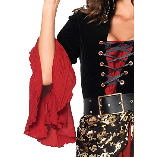 Kvinder 3 stk Cruel Seas Pirate Kaptajnskjole kostume med påsat skærf, bælte, hat, sort/burgunder L