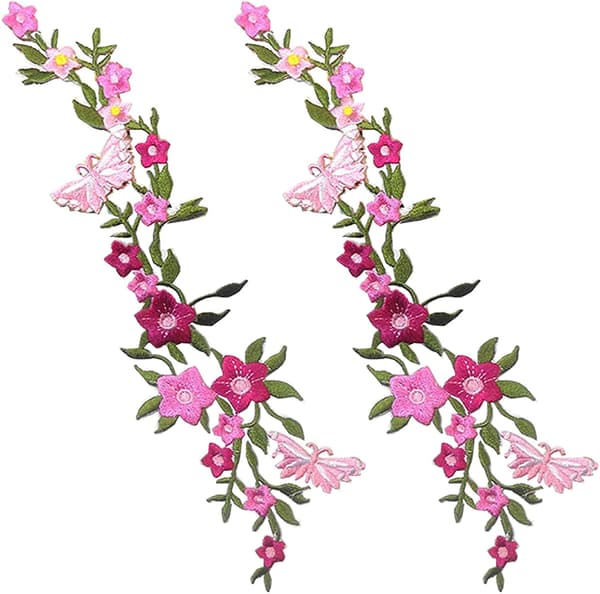 2 ST Nye Sommerfugle Blomster Broderede Mærker, Blomstret Blonde Stof