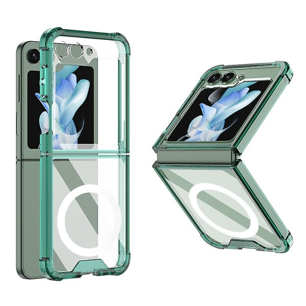 Z Flip 5 Clear Case, magnetisk krystallklart støtsikker deksel for Samsung Galaxy Z Flip 5 kompatibel med Magsafe Green