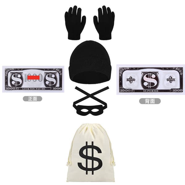 Halloween Tyvesæt Pengepose Hue Handsker Maske One Size Pengepose Dollar
