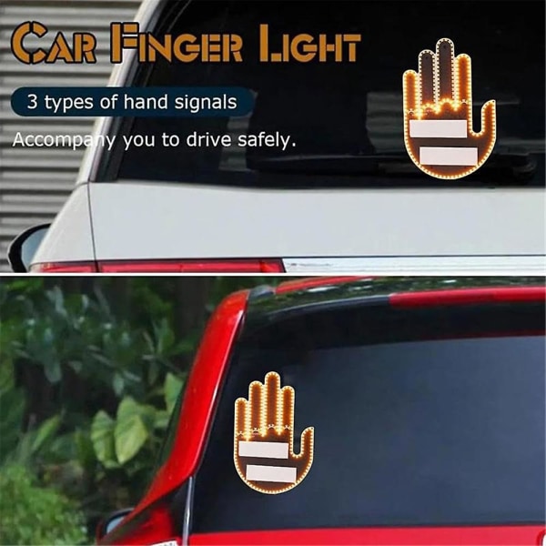 Fingerbevegelseslys med fjernkontroll Fingerlys Led bil bakvinduskilt Hånd Morsom bil lastebil biltilbehør for menn kvinner