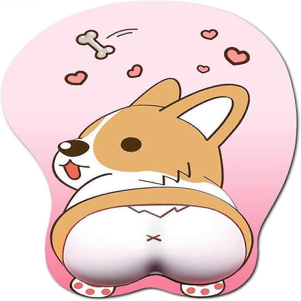 3D Musematte med Håndleddsstøtte, Ergonomisk Myk Silikon Gel Gaming Musematte, Søt Corgi Hund Anime Musematte for PC Laptoper -Yx