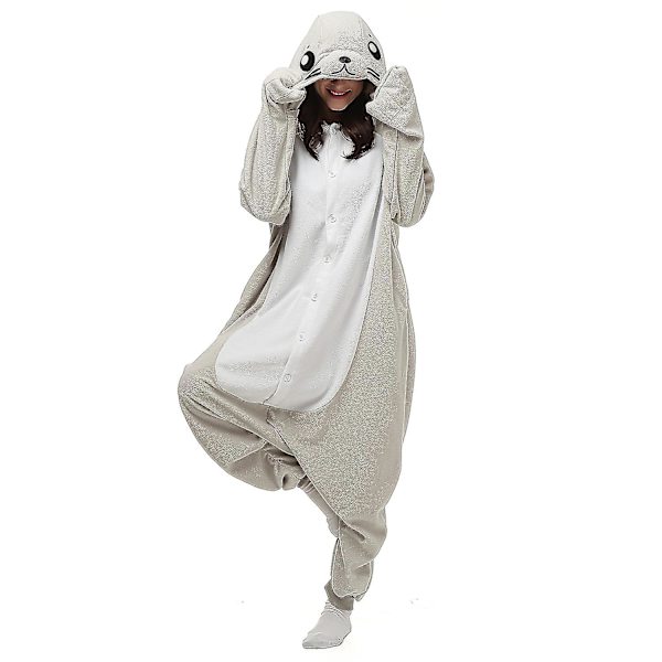Grå Sæl Onesie Til Voksne Kvinder Mænd Dyr Kigurumis Pyjamas Tegneserie Pyjamas Homewear Halloween Cosplay Fest Kostume M