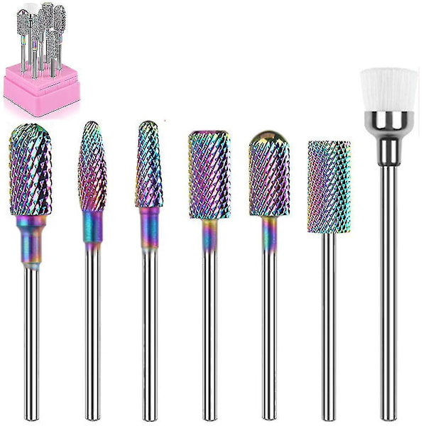 Nail Drill Bit Set Dc-7 Tungsten Carbide Diamond Ceramic Acrylic Nail Drill Bits 7pcs Remove Acrylic Nails Gel Polish Poly Extension Nail Gel Drill Bi