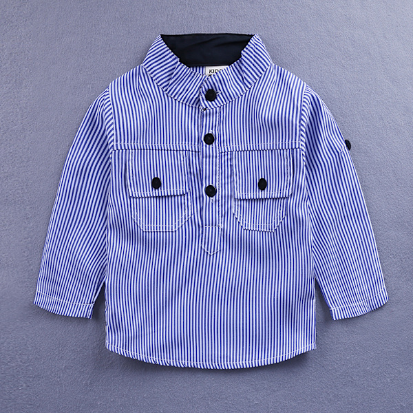 2023 Hot Sale Baby Drenge Blå Stribet Langærmet Skjorte Suspender Jeans Todelt Casual Suit 1 EU: 9-12m