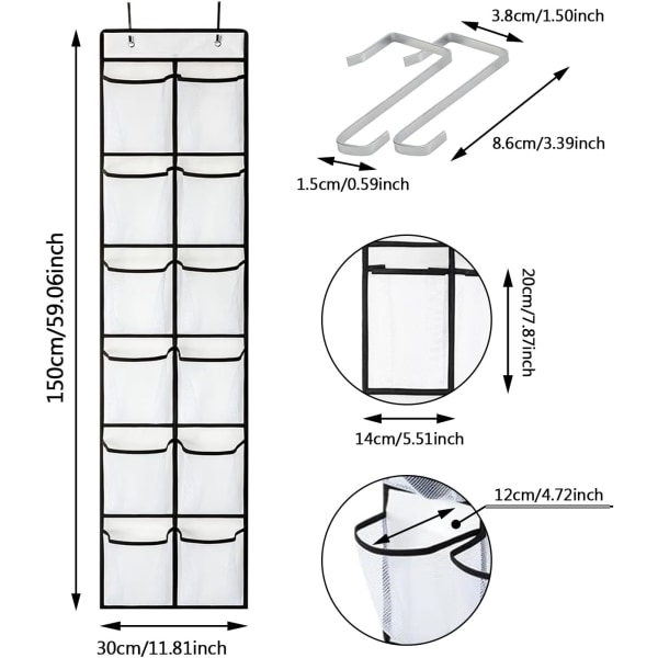 Over the Door hængende skoopbevaring holder Organizer, skoreoler med 12 store mesh lommer 2 kroge til skoopbevaring