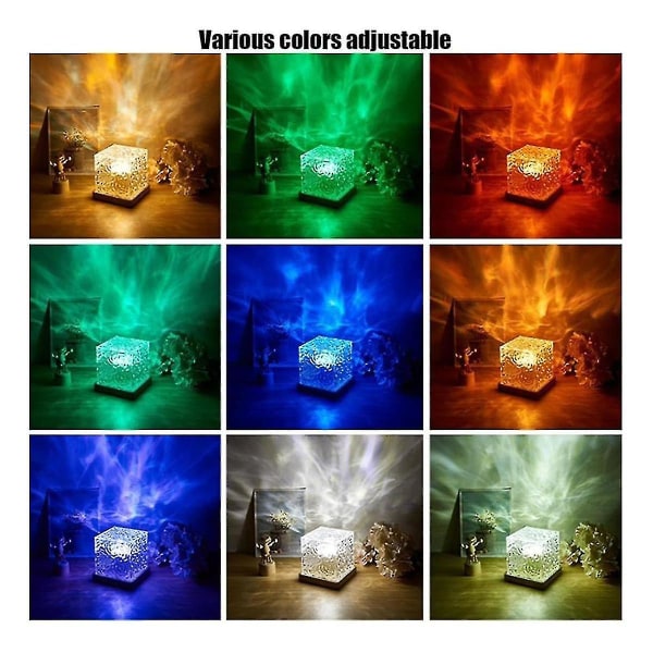 Aurora Northern Lights Lamp, Wave-Cube Lamp, Projektor, 16 Färg Vattenvågseffekt Ljus för Sovrum Tw