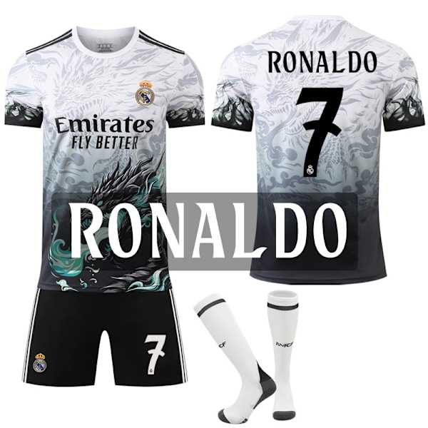 Gos- 2425 Real Madrid Blå Drage Mønster Special Commemorative Edition Sort Fodboldtrøje Jersey 7 RONALDO 7 RONALDO #28