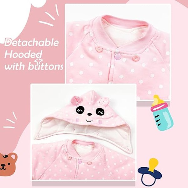 Minizone Baby Romper Vinter Sne-dragt Drenge Piger Bomuld Aftagelig Hætte Frakke Langærmet Dinosaur Kostume Jumpsuits Gave 0-12 Måneder Pink 6M