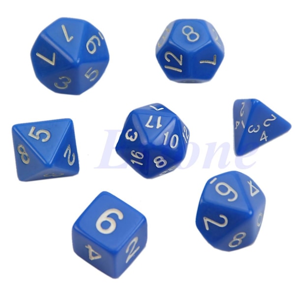 7 stk svartsidet terning D4 D6 D8 D10 D12 D20 Rpg Poly Dice Game Blue