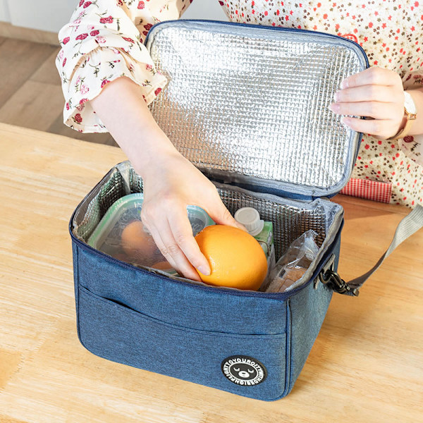 Termisk Madpakke Taske Mænd Kvinder Vandafvisende Bento Taske med Skulderrem Stor Kapacitet Picnic Kontor Tasker Unisex S-Black