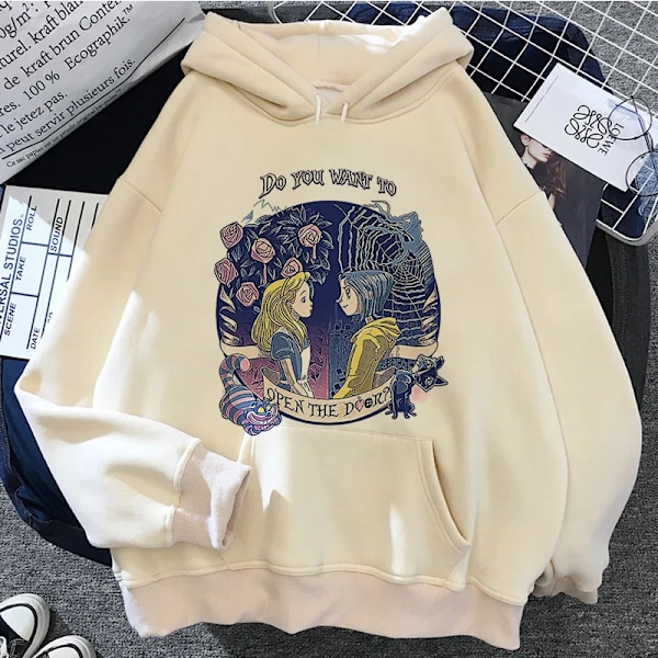 Coraline Hoodies för Kvinnor Roliga Grafisk Sweatshirt Långärmad Huvtröja 65158 L