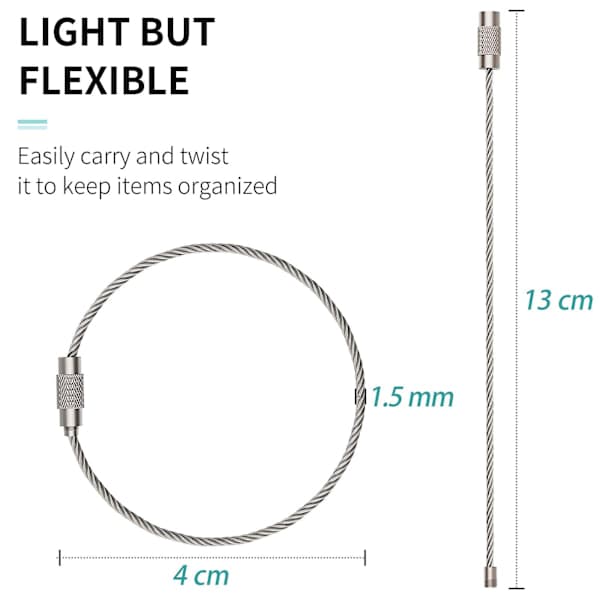 13 cm Wire Keychain Cable, Large Stainless Steel Key Ring, 20-Pack