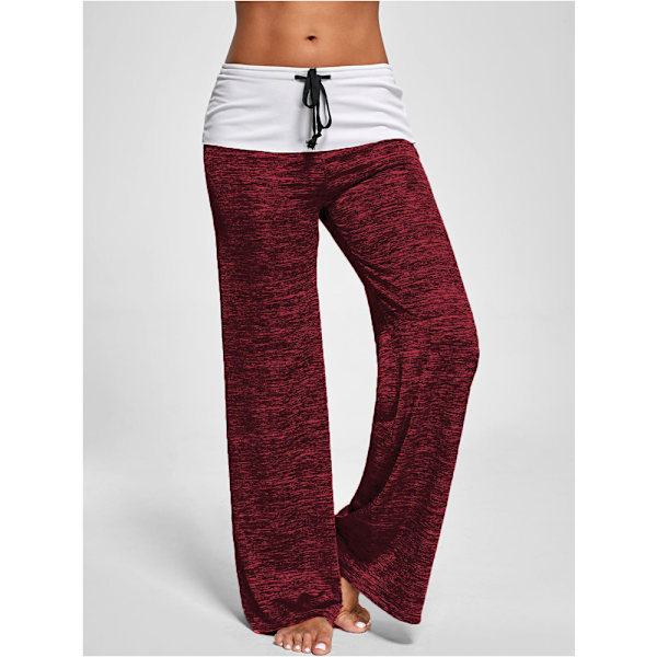 Lösryckta vida ben Leggings Dansbyxor med dragsko i midjan Patchwork Lösa Sportbyxor för kvinnor 2022 Negro XL