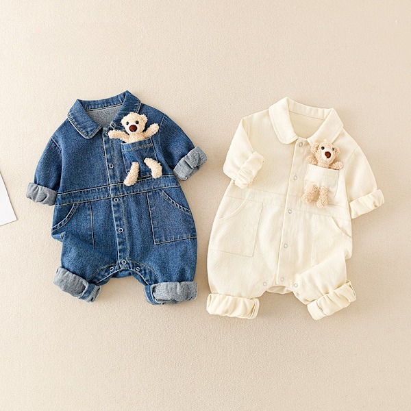 Vårogså høstklær for baby, nyfødt denim-overalls, babygutteklær, klær for utgang og klatring albaricoque 90cm