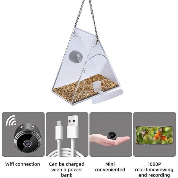 Fågelmatare med kamera, HD 1080p nattversionskamera, wifi-hotspot för fjärranslutning till mobiltelefon för fågelskådning utomhus, bilder