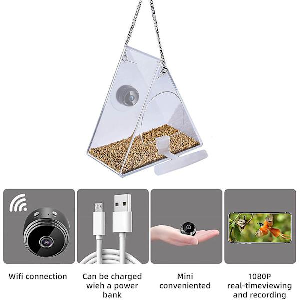 Fuglefoder med kamera, HD 1080p natversionskamera, Wifi Hotspot til fjernforbindelse til mobiltelefon til udendørs fuglekiggeri, billeder