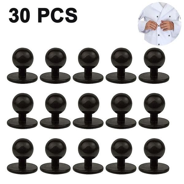 Runde knapper til kokkejakker, 30 styk, i sort, 11 mm diameter