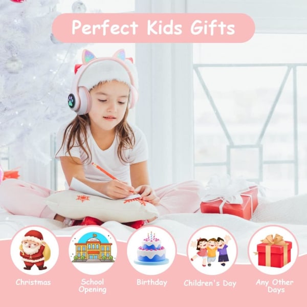 Bluetooth-hodetelefoner for barn, LED Light Up Cat Ears