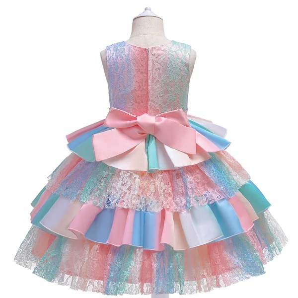 Babyflicka prinsessa spets tutu klänning mesh randig festklänning jul födelsedag halloween kostym babykläder 3-12 år L5260-Rainbow 150cm 9-10yrs