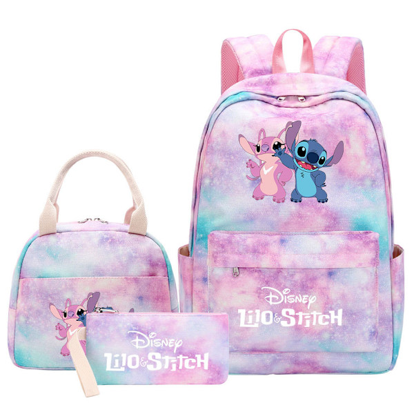 Stitch Ryggsekk for Studenter Tenåringer 3-delt Lunsjpose Fargerik Reisesekk A